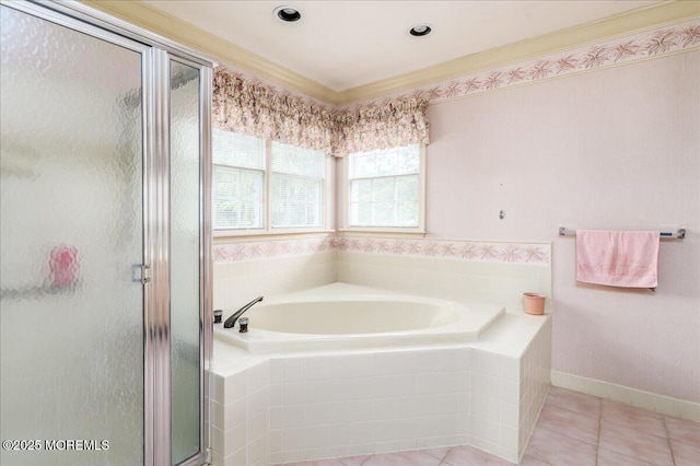 2331 Kira Ct, Toms River, NJ 08755 - bathroom featuring a garden tub, a shower stall, and tile patterned flooring