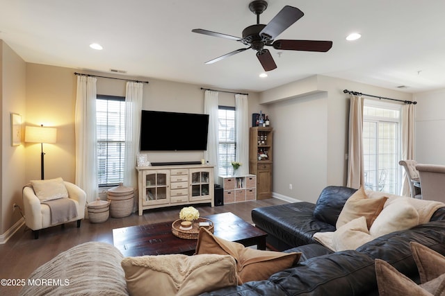 408 April Way, Middletown, NJ 07748 - living room featuring wood finished floors, ceiling fan, and recessed lighting