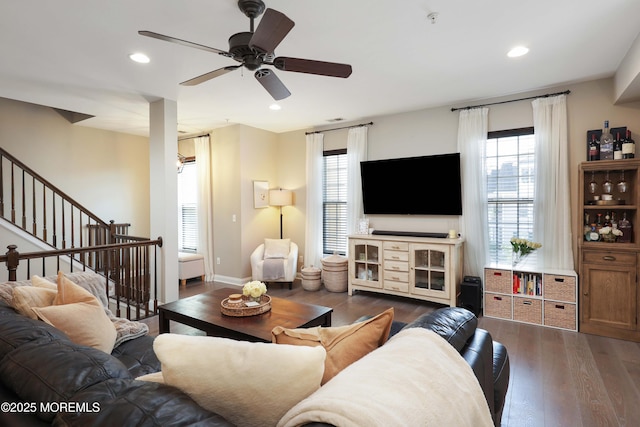 408 April Way, Middletown, NJ 07748 - living room with wood finished floors, plenty of natural light, ceiling fan, and recessed lighting