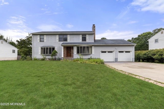 444 Pfister Rd, Jackson, NJ 08527 - traditional-style house with a chimney, a garage, driveway, and a front yard