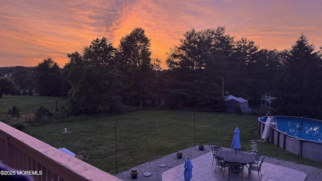 16 Arrowhead Way, Millstone, NJ 08535 - view of grassy yard featuring a patio area and an outdoor pool