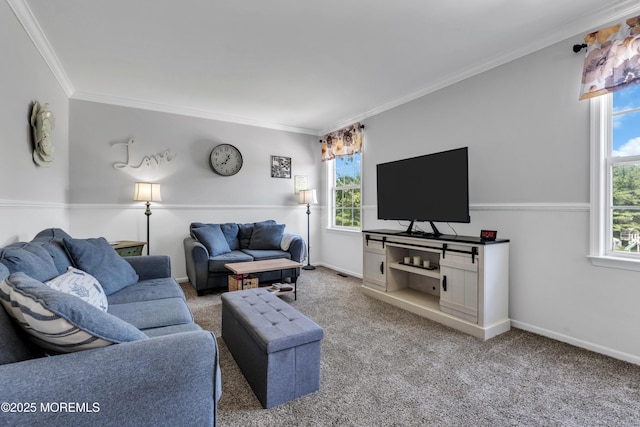 16 Arrowhead Way, Millstone, NJ 08535 - living room featuring healthy amount of natural light, crown molding, and carpet floors