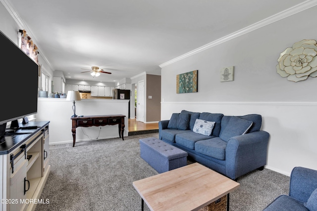 16 Arrowhead Way, Millstone, NJ 08535 - living area featuring carpet, ceiling fan, and crown molding