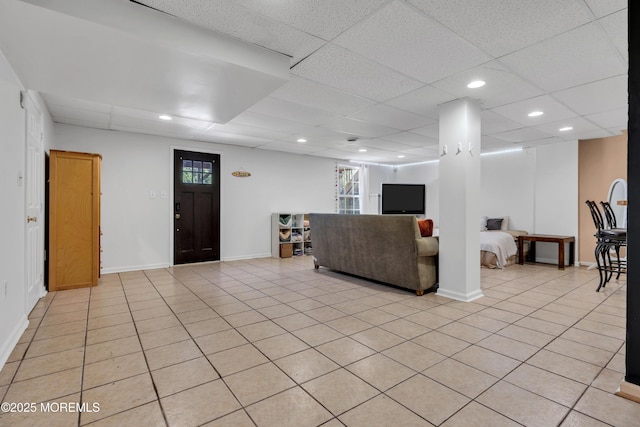 16 Arrowhead Way, Millstone, NJ 08535 - living area with a paneled ceiling, recessed lighting, and light tile patterned flooring