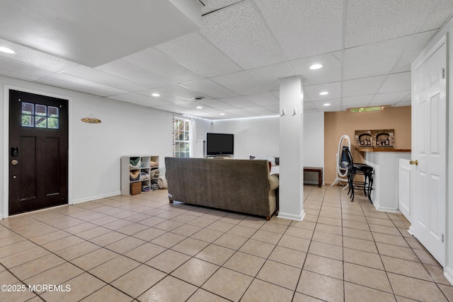 16 Arrowhead Way, Millstone, NJ 08535 - living area featuring a drop ceiling, plenty of natural light, light tile patterned floors, and recessed lighting