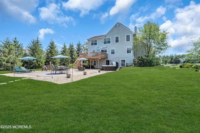 16 Arrowhead Way, Millstone, NJ 08535 - back of property with a hot tub, a patio, a wooden deck, and a yard