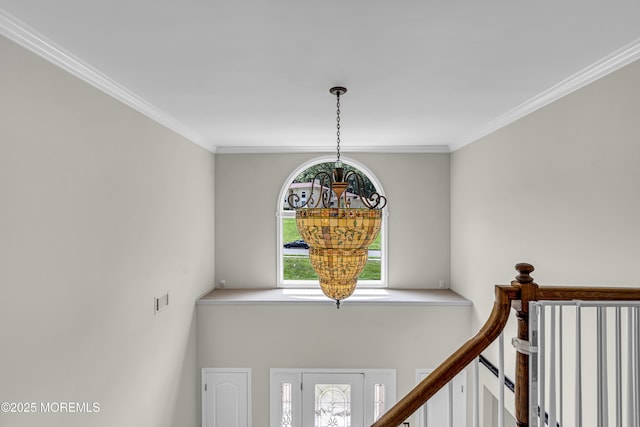 2 Shady Oak Ct, Millstone, NJ 08535 - foyer featuring crown molding, a towering ceiling, and a chandelier