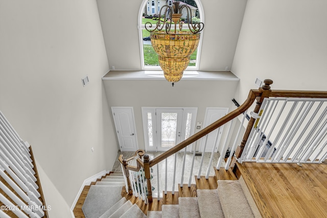 2 Shady Oak Ct, Millstone, NJ 08535 - stairs featuring a high ceiling, plenty of natural light, and wood finished floors