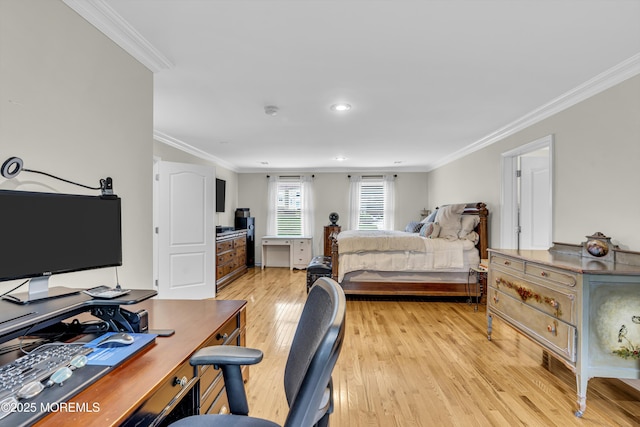 2 Shady Oak Ct, Millstone, NJ 08535 - bedroom with ornamental molding, an office area, light wood-type flooring, and recessed lighting