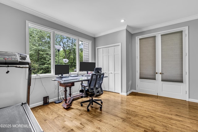 2 Shady Oak Ct, Millstone, NJ 08535 - office area featuring crown molding, light wood-type flooring, and recessed lighting