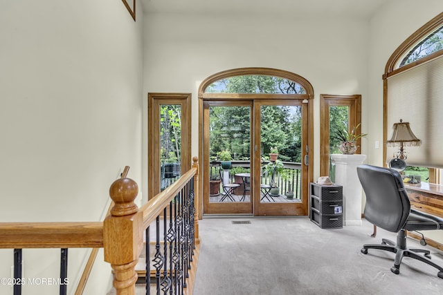 2 Shady Oak Ct, Millstone, NJ 08535 - carpeted home office featuring a towering ceiling