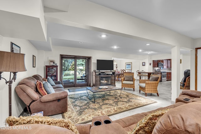 2 Shady Oak Ct, Millstone, NJ 08535 - living room with recessed lighting and a glass covered fireplace