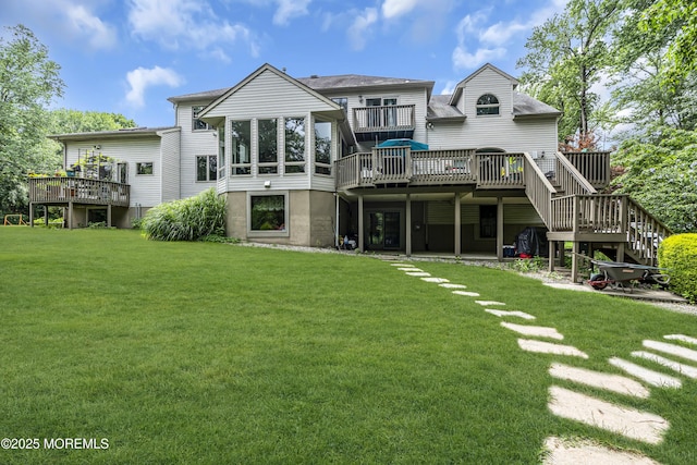 2 Shady Oak Ct, Millstone, NJ 08535 - back of house with a wooden deck, stairs, and a yard
