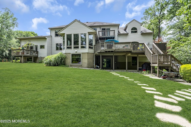2 Shady Oak Ct, Millstone, NJ 08535 - rear view of property featuring a deck, stairway, and a yard