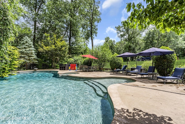 2 Shady Oak Ct, Millstone, NJ 08535 - view of pool featuring a patio, view of scattered trees, and a pool with connected hot tub