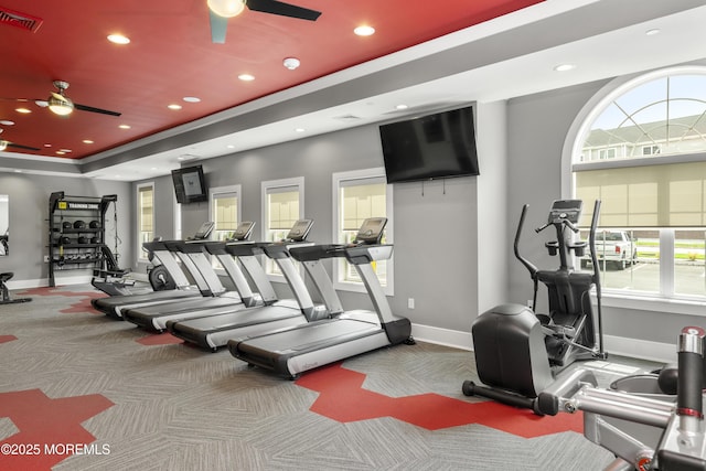 28202 Radford Ct, Monroe, NJ 08831 - workout area with ceiling fan, recessed lighting, and carpet floors