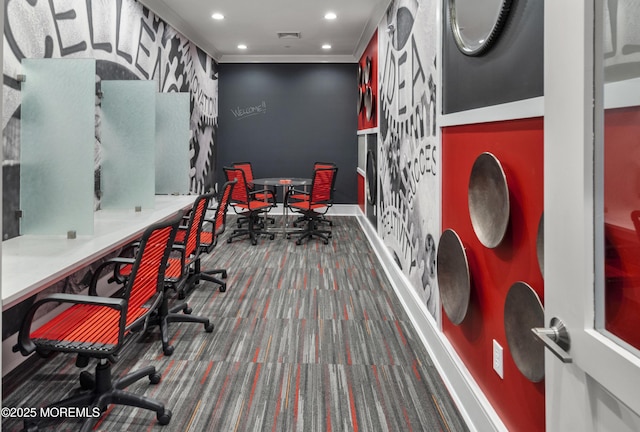 28202 Radford Ct, Monroe, NJ 08831 - carpeted office space with crown molding and recessed lighting