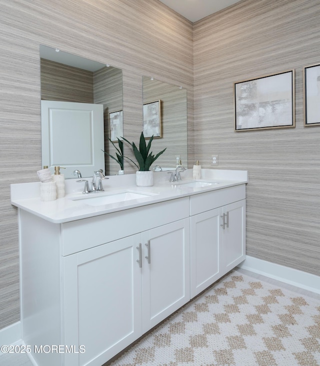 28202 Radford Ct, Monroe, NJ 08831 - full bath featuring double vanity and wallpapered walls