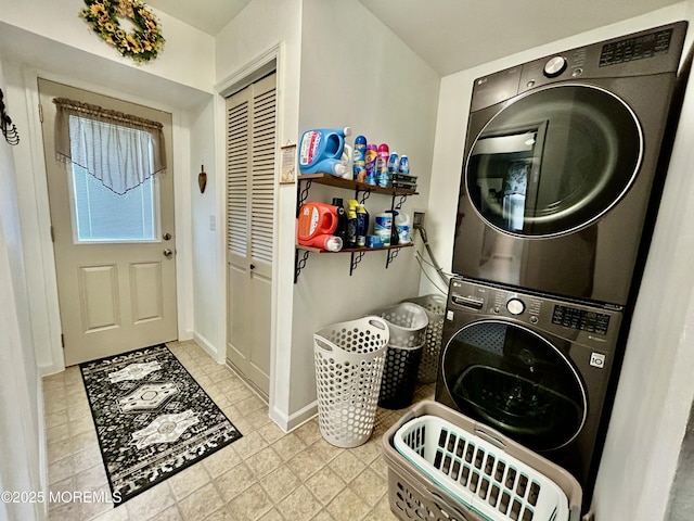 38 Crescent St, Keansburg, NJ 07734 - laundry room featuring stacked washer / dryer and baseboards