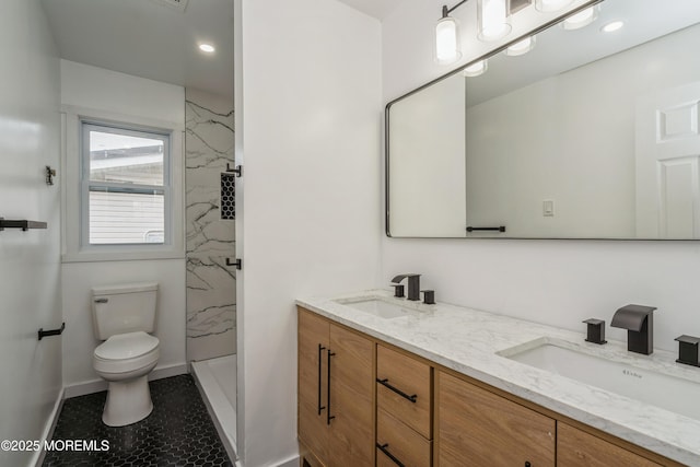 8 Phillips Rd, Brick, NJ 08724 - bathroom with double vanity, a marble finish shower, and recessed lighting