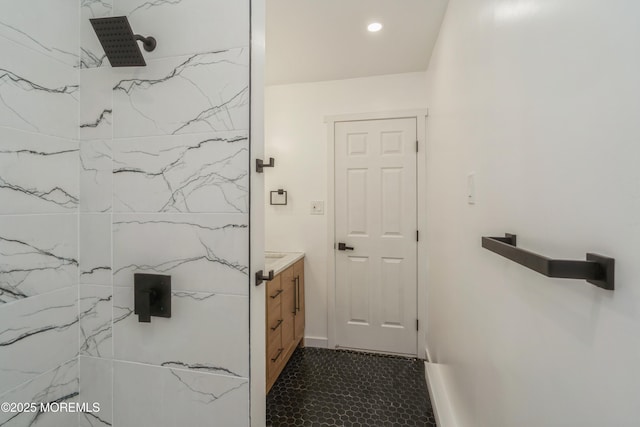8 Phillips Rd, Brick, NJ 08724 - full bathroom featuring vanity, a marble finish shower, and recessed lighting