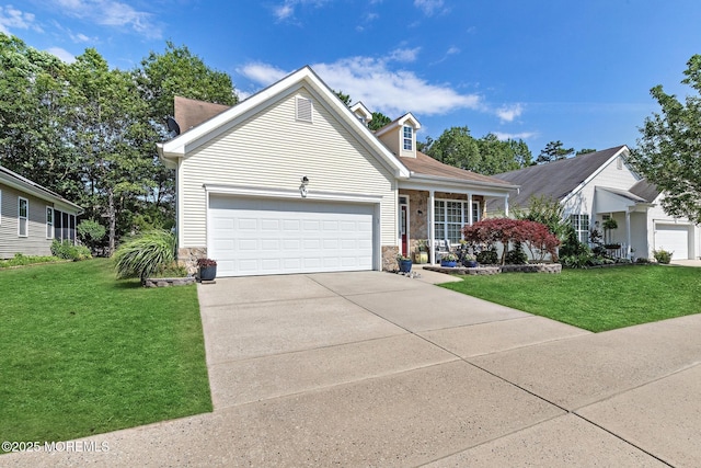 45 Marigold Ln, Little Egg Harbor, NJ 08087 - view of front of home featuring a front lawn, driveway, a garage, and stone siding