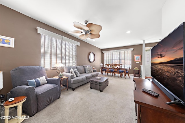 45 Marigold Ln, Little Egg Harbor, NJ 08087 - living area featuring a ceiling fan, light carpet, and recessed lighting