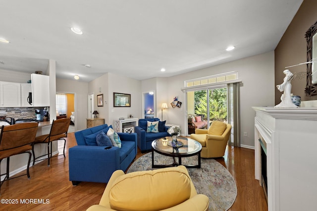 45 Marigold Ln, Little Egg Harbor, NJ 08087 - living room with a fireplace, wood finished floors, and recessed lighting