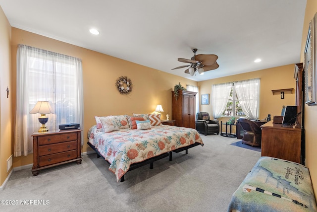 45 Marigold Ln, Little Egg Harbor, NJ 08087 - bedroom featuring light colored carpet, a ceiling fan, and recessed lighting