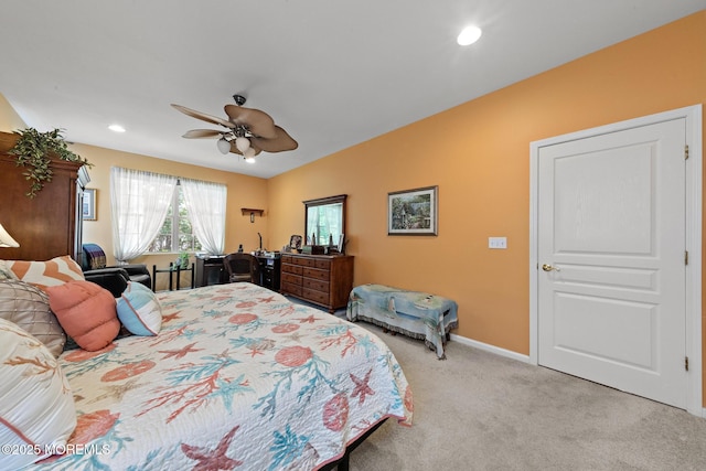 45 Marigold Ln, Little Egg Harbor, NJ 08087 - bedroom featuring light carpet, a ceiling fan, recessed lighting, and vaulted ceiling