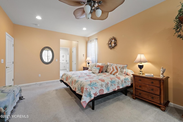 45 Marigold Ln, Little Egg Harbor, NJ 08087 - bedroom featuring carpet, recessed lighting, ensuite bath, and ceiling fan