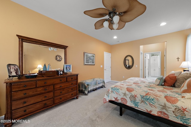 45 Marigold Ln, Little Egg Harbor, NJ 08087 - bedroom with light colored carpet, recessed lighting, and a ceiling fan