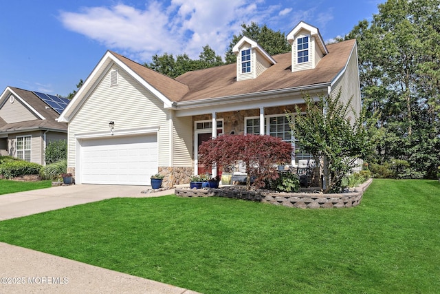 45 Marigold Ln, Little Egg Harbor, NJ 08087 - view of front of home featuring a front yard, driveway, stone siding, and an attached garage