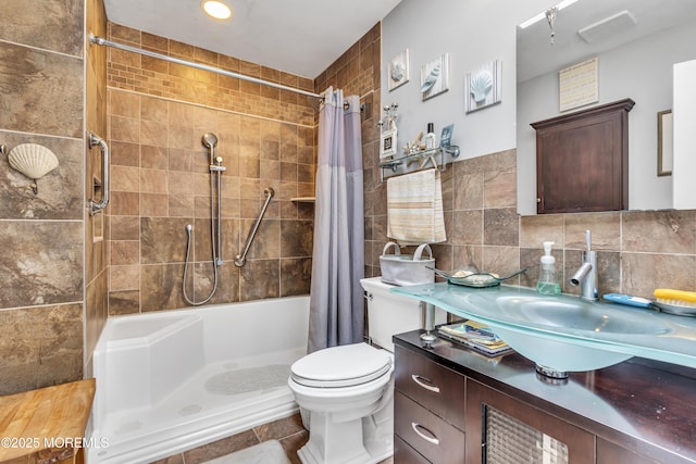 14 Copperfield Ct, Eatontown, NJ 07724 - bathroom featuring tiled shower, tile walls, and vanity