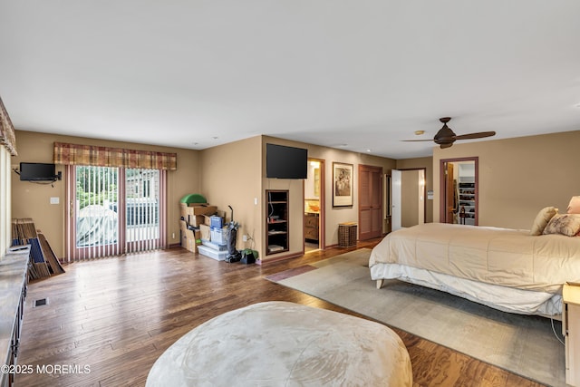 14 Copperfield Ct, Eatontown, NJ 07724 - bedroom featuring access to exterior, wood finished floors, connected bathroom, and ceiling fan