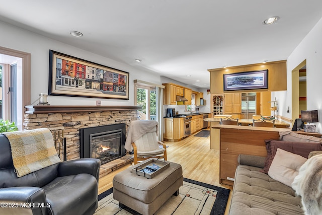 14 Copperfield Ct, Eatontown, NJ 07724 - living room with light wood-style flooring, recessed lighting, and a fireplace