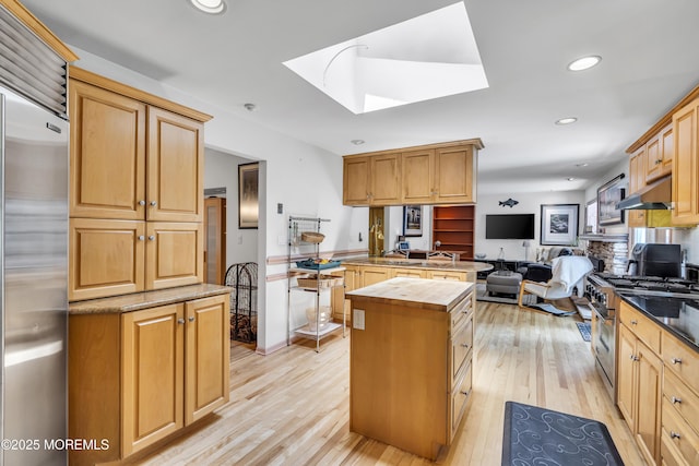 14 Copperfield Ct, Eatontown, NJ 07724 - kitchen with a peninsula, high end appliances, open floor plan, a skylight, and recessed lighting