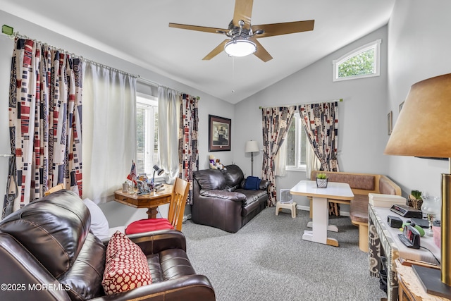 14 Copperfield Ct, Eatontown, NJ 07724 - living area featuring a ceiling fan, carpet floors, lofted ceiling, and plenty of natural light
