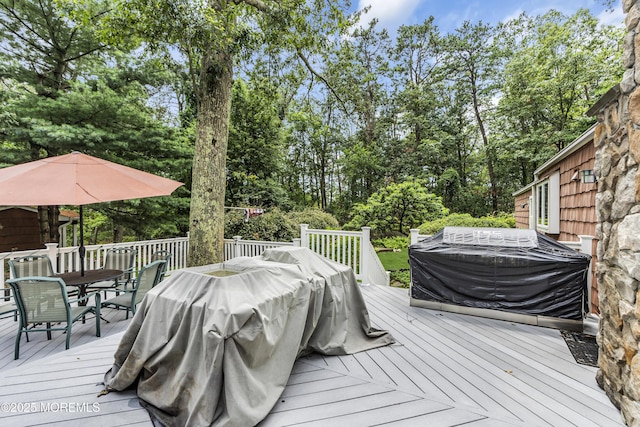 14 Copperfield Ct, Eatontown, NJ 07724 - wooden deck with outdoor dining area, area for grilling, and view of scattered trees