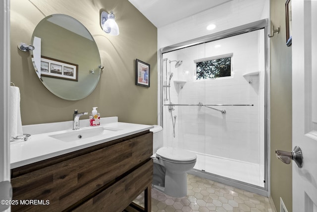 72 Broadway Rd, Freehold, NJ 07728 - full bath featuring vanity, a shower stall, and tile patterned floors