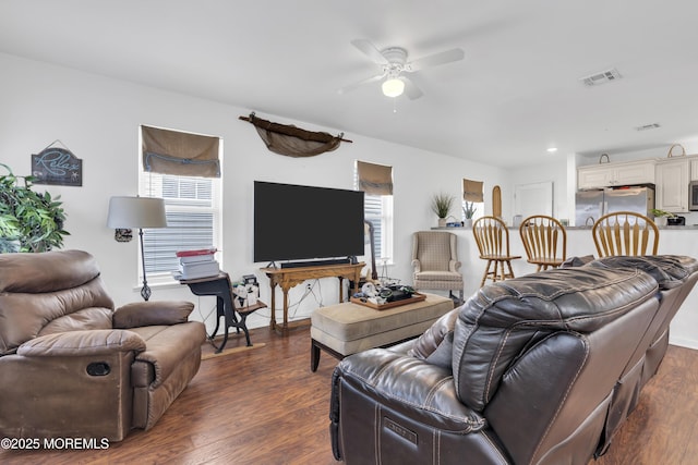 13 Locust St, Highlands, NJ 07732 - living area with a ceiling fan, plenty of natural light, dark wood-style floors, and recessed lighting