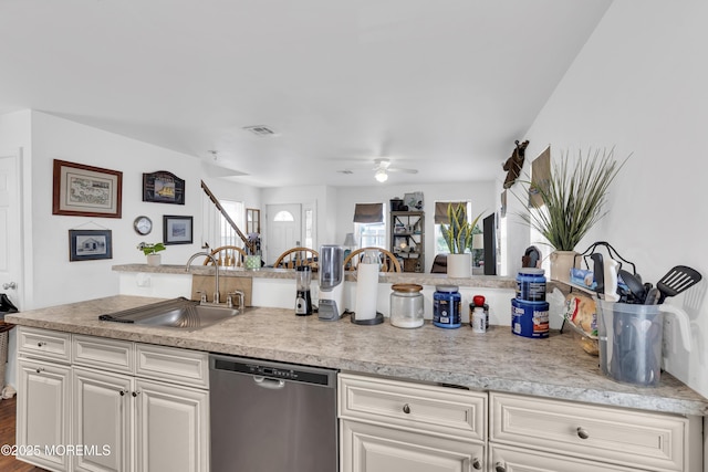 13 Locust St, Highlands, NJ 07732 - kitchen featuring dishwasher, light countertops, a ceiling fan, and white cabinets