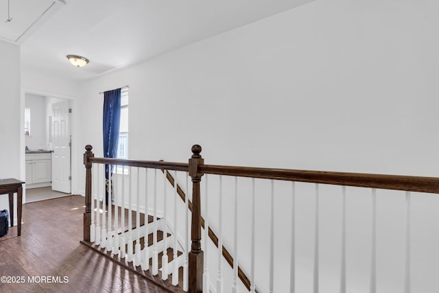 13 Locust St, Highlands, NJ 07732 - corridor featuring an upstairs landing, attic access, and wood finished floors