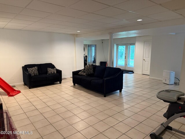 67 Erin Dr, Jackson, NJ 08527 - living area featuring light tile patterned floors, a drop ceiling, and recessed lighting