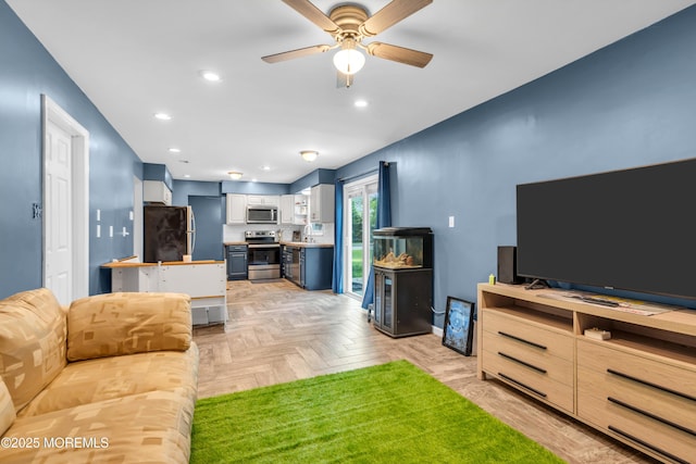 301 6th St, Waretown, NJ 08758 - living area with recessed lighting and ceiling fan