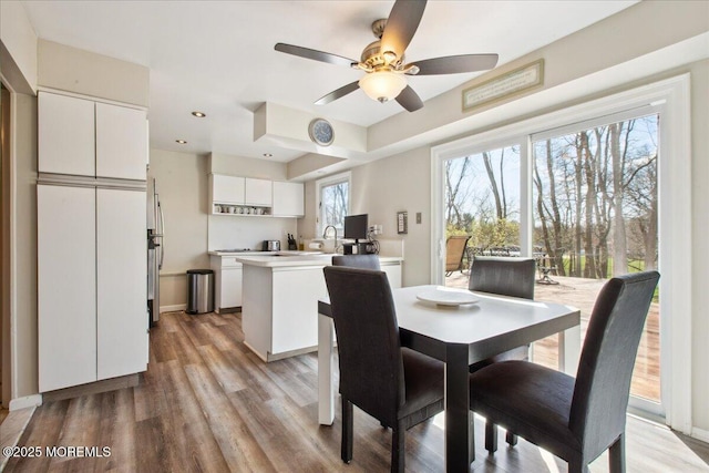 23 Clinton Dr, Manalapan, NJ 07726 - dining area with a ceiling fan, light wood-style flooring, and recessed lighting