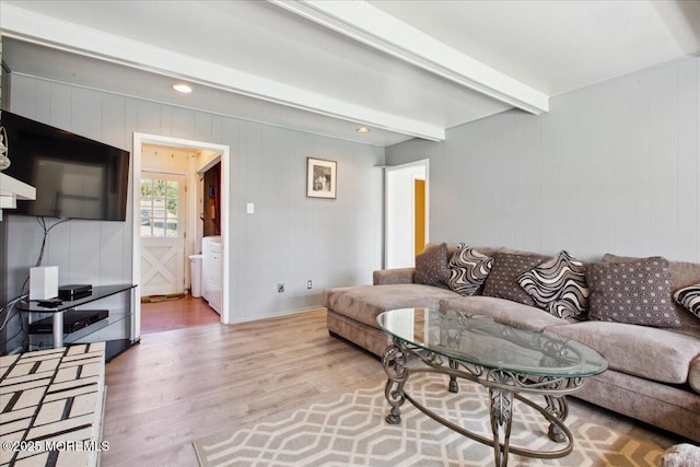 23 Clinton Dr, Manalapan, NJ 07726 - living room featuring wood finished floors and beam ceiling