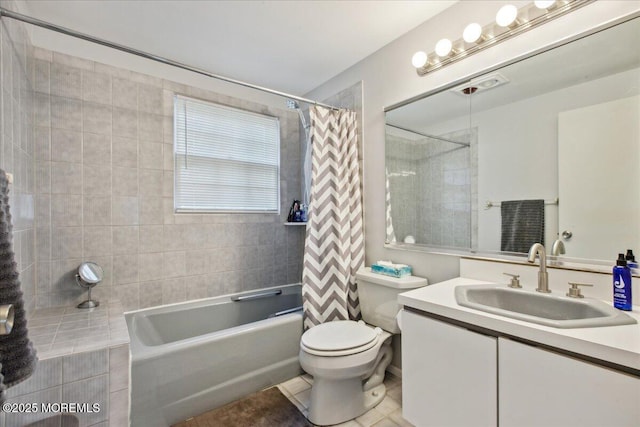 23 Clinton Dr, Manalapan, NJ 07726 - bathroom featuring shower / bath combo with shower curtain, tile patterned floors, and vanity
