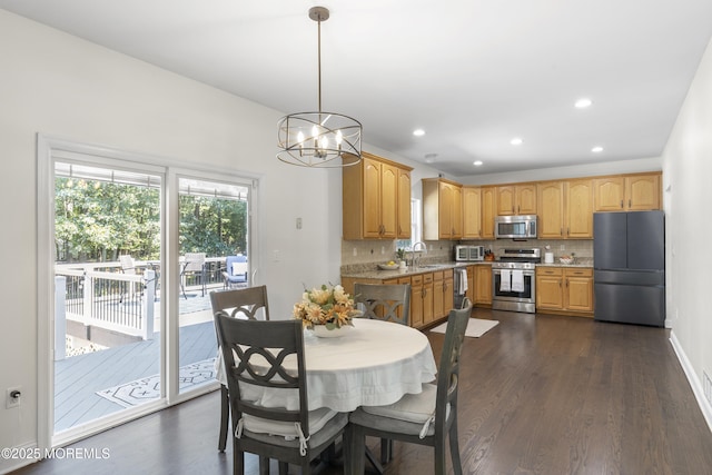 6 Kindling Way, Jackson, NJ 08527 - dining area featuring dark wood-style flooring, a chandelier, and recessed lighting