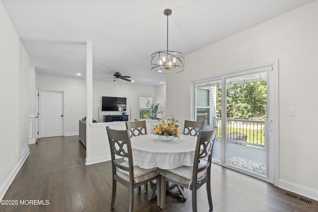 6 Kindling Way, Jackson, NJ 08527 - dining area with plenty of natural light, dark wood finished floors, a ceiling fan, a chandelier, and recessed lighting